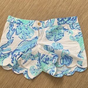 Lilly Pulitzer Blue and White Scalloped Shorts